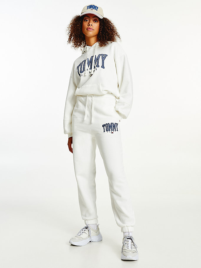 Tommy Hilfiger College Badge Plush Joggers Dame Hvite | RQOZKA-719