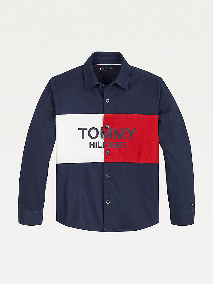 Tommy Hilfiger Colour-Blocked Archive Skjorte Gutt Blå | JXNYTS-451