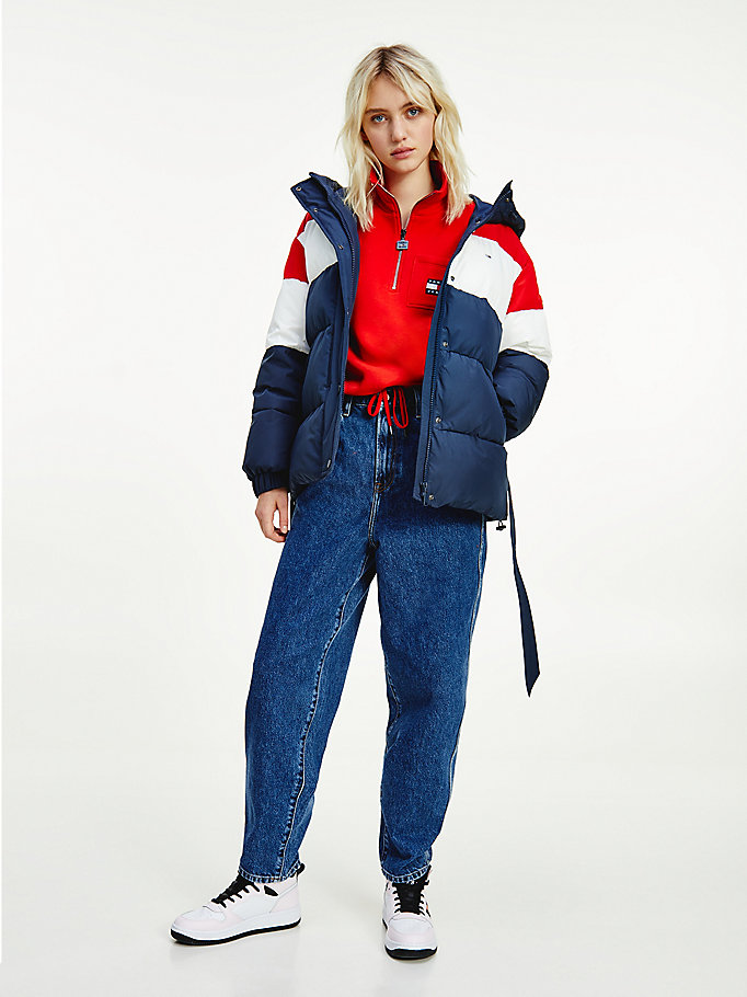 Tommy Hilfiger Colour-Blocked Ed Down Puffer Frakker Dame Blå | CPZWRL-197