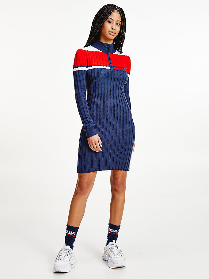 Tommy Hilfiger Colour-Blocked Half-Zip Kjoler Dame Blå | KNFTWC-538