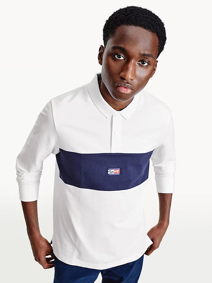 Tommy Hilfiger Colour-Blocked Long Sleeve Regular Fit Polo T Skjorte Herre Hvite | BKOIVC-263