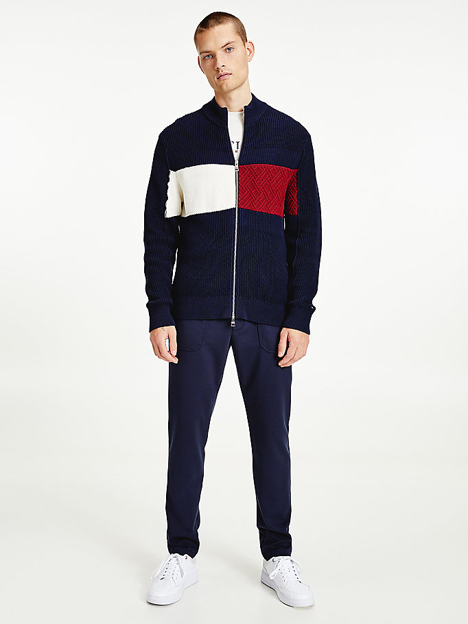 Tommy Hilfiger Colour-Blocked Zip-Thru Stripe Gensere Herre Blå | ORFGST-362