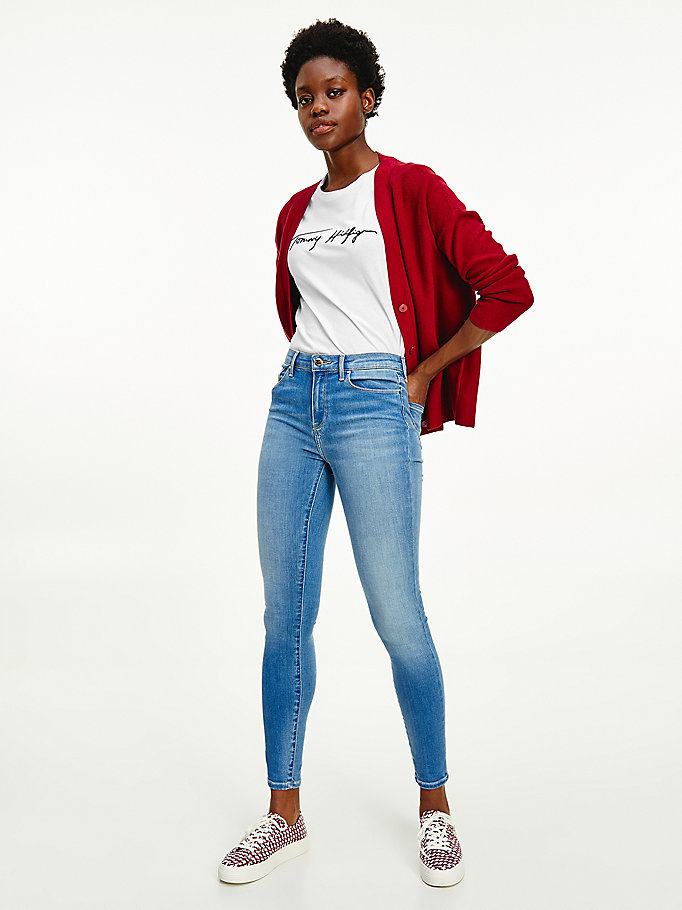 Tommy Hilfiger Como Mid Rise Skinny Jeans Dame Blå | VJGQAY-425