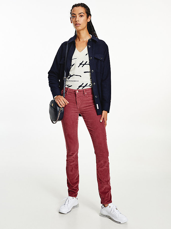 Tommy Hilfiger Como Mid Rise Skinny Jeans Dame Rød | ZUBVLH-615