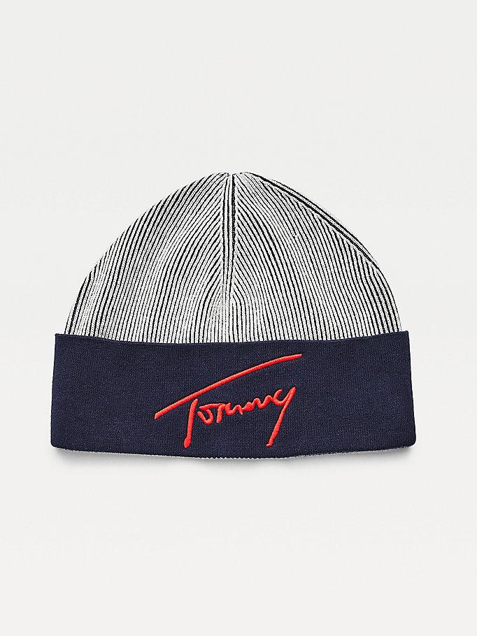 Tommy Hilfiger Contrast Rim Signature Beanie Hatt Dame Blå | QMLSGF-936