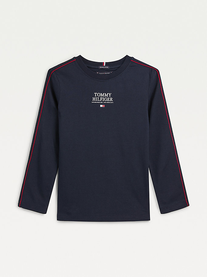 Tommy Hilfiger Contrast Tape Long Sleeve T-skjorte Gutt Blå | JMEZAN-102