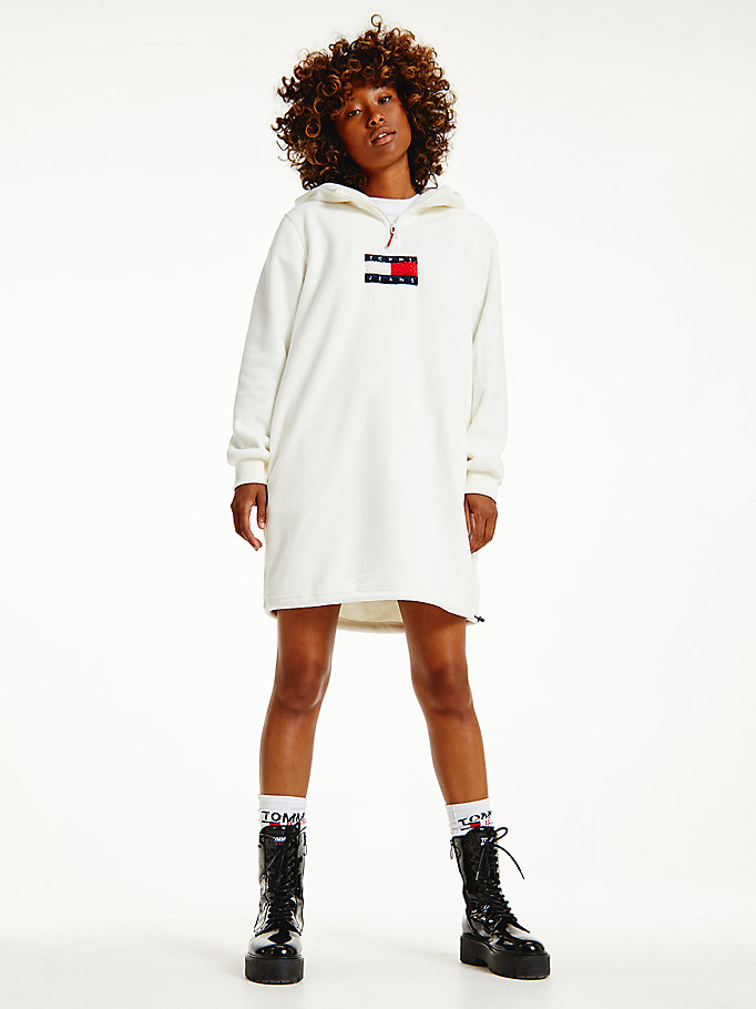 Tommy Hilfiger Cozy Fleece Midi Kjoler Dame Hvite | PXAKJY-295