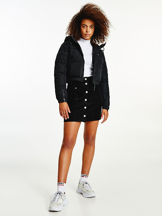 Tommy Hilfiger Cropped Down Puffer Frakker Dame Svarte | PLEIFG-407