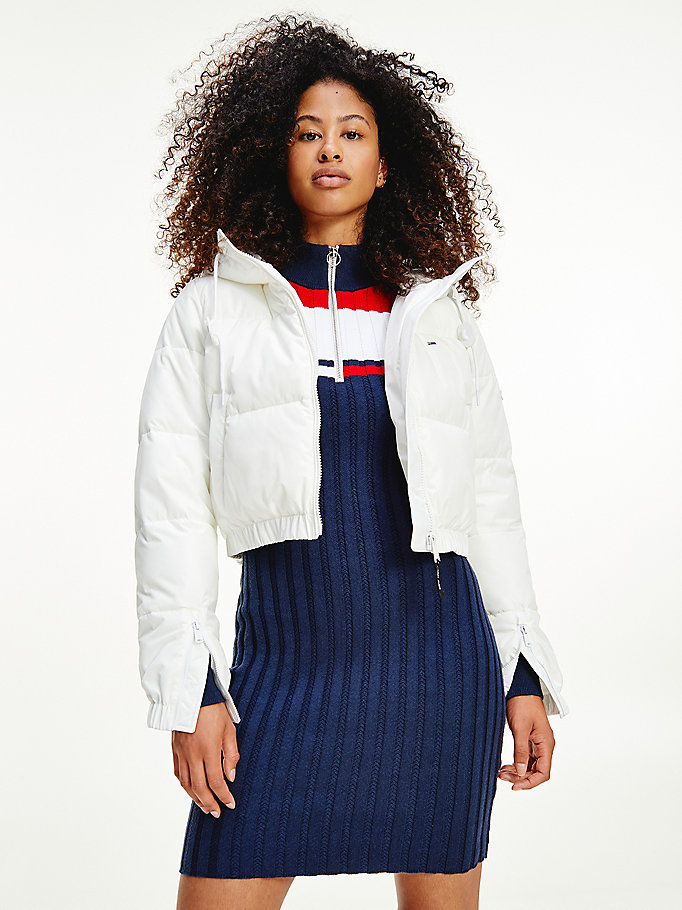 Tommy Hilfiger Cropped Down Puffer Frakker Dame Hvite | RCUXFV-453