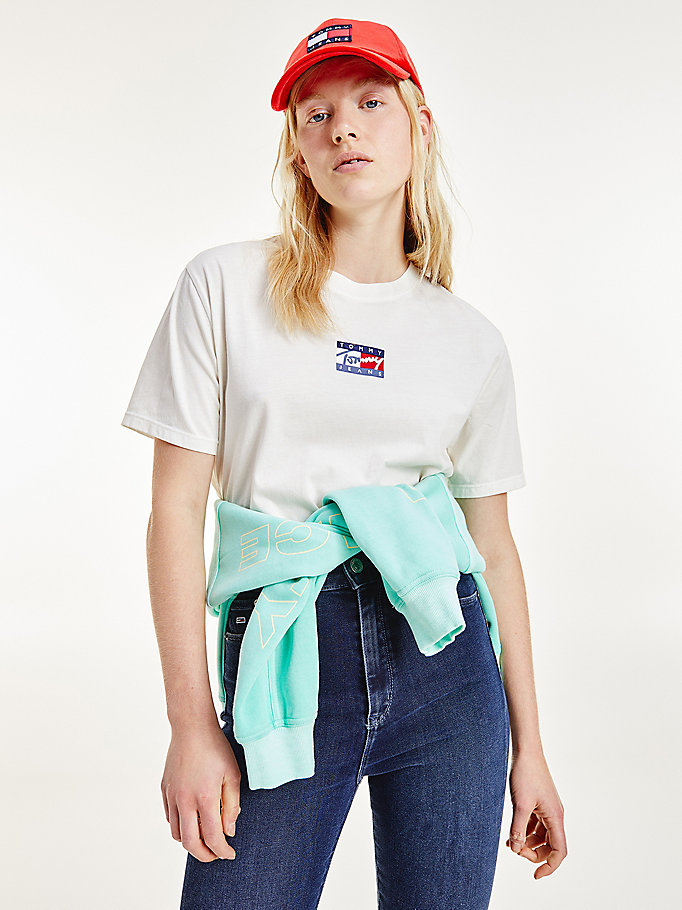 Tommy Hilfiger Cropped Pure Organic Bomull Logo T-skjorte Dame Hvite | RVKXUQ-563