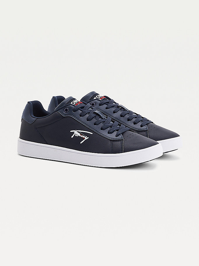 Tommy Hilfiger Cupsole Lær Logo Joggesko Herre Blå | FABWZQ-207