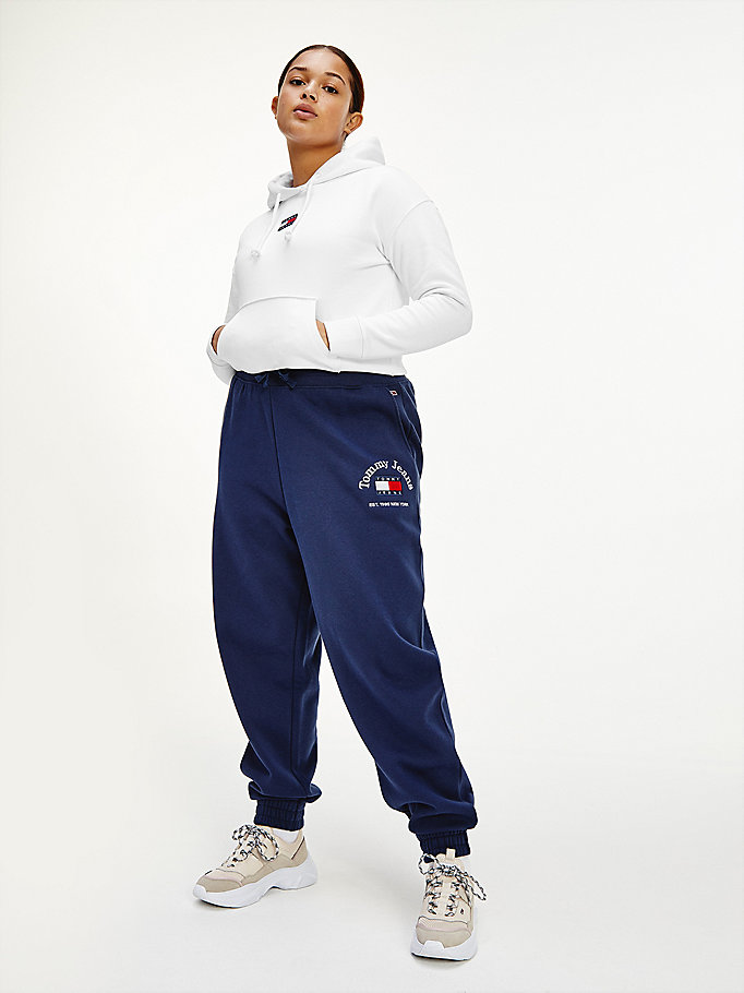 Tommy Hilfiger Curve Badge Relaxed Fit Joggers Dame Blå | MPIEUX-586