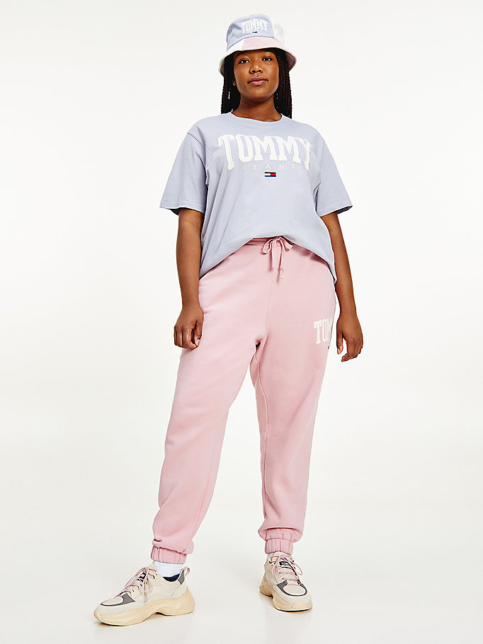 Tommy Hilfiger Curve College Badge Plush Joggers Dame Rosa | BMPEON-726