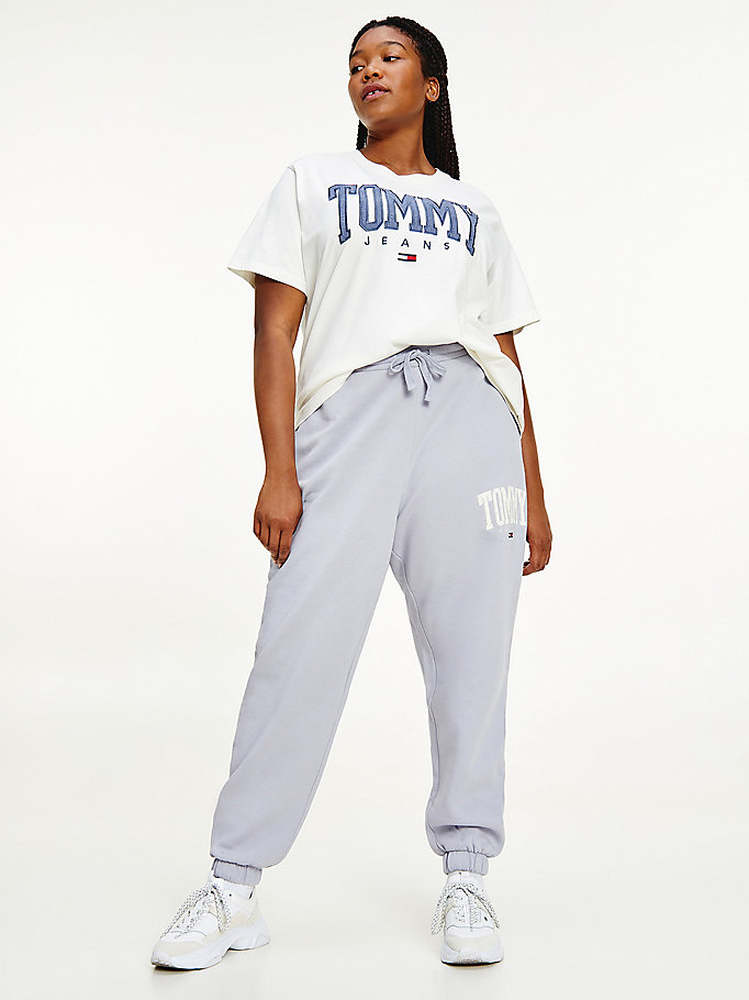 Tommy Hilfiger Curve College Badge Plush Joggers Dame Lilla | UGPQTX-065