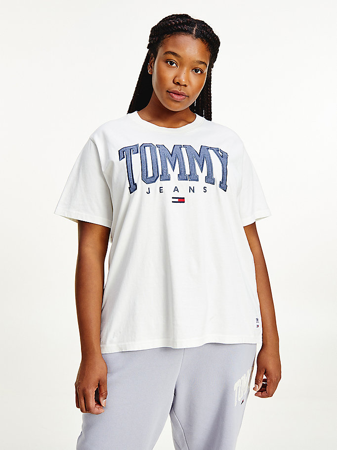 Tommy Hilfiger Curve College Organic Bomull Boyfriend Fit T-skjorte Dame Hvite | DGJKOM-956