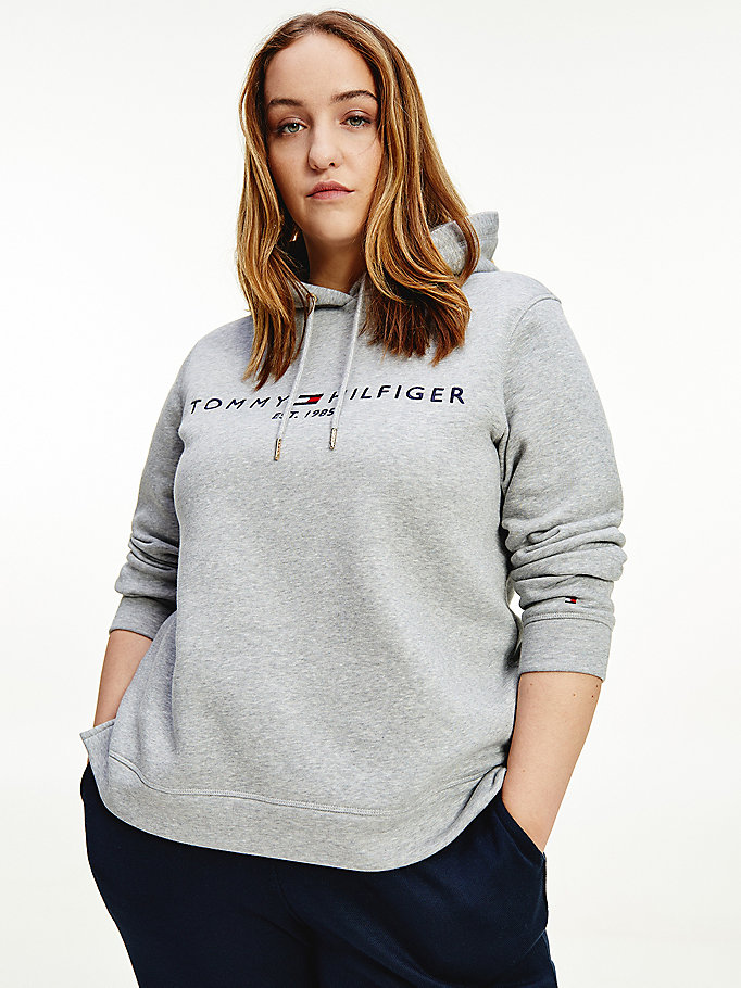 Tommy Hilfiger Curve Logo Drawstring Hettegensere Dame Grå | ZKWVRI-285