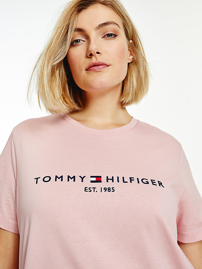 Tommy Hilfiger Curve Organic Bomull Logo T-skjorte Dame Rosa | DNILGX-957