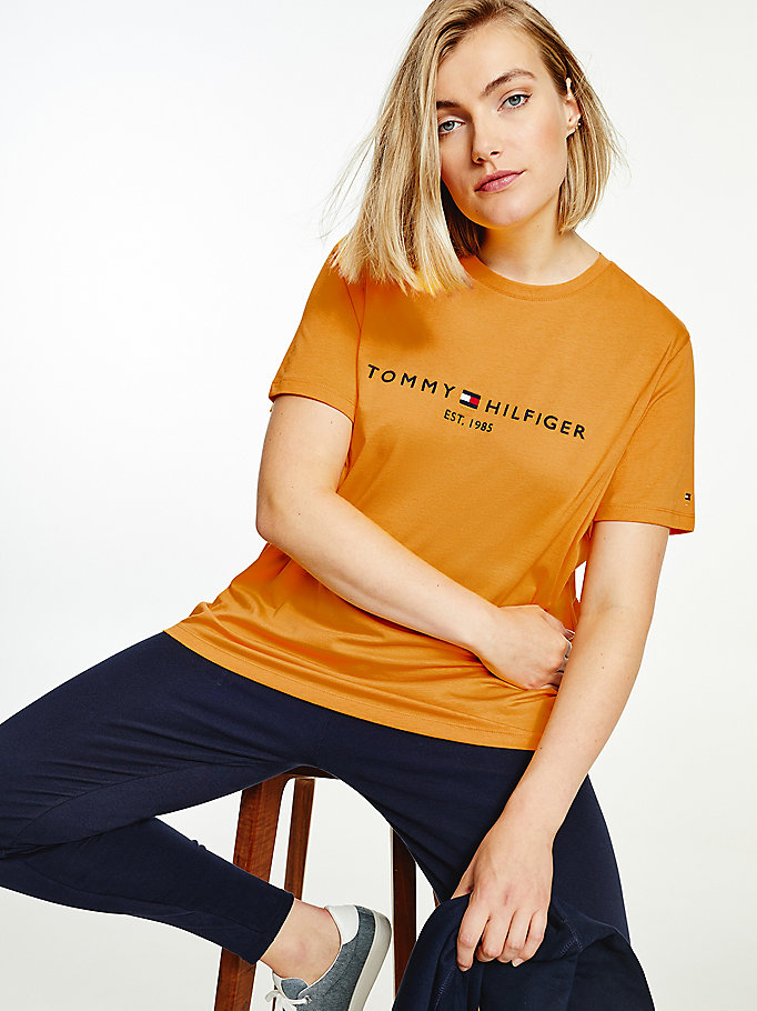 Tommy Hilfiger Curve Organic Bomull Logo T-skjorte Dame Gul | JZFDBT-152