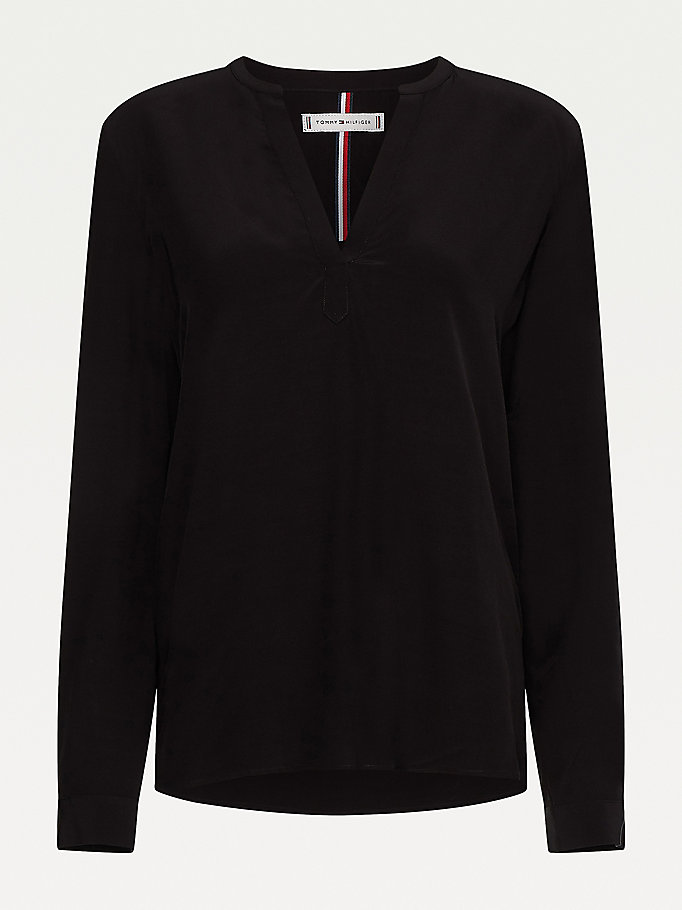 Tommy Hilfiger Curve Regular Fit V-Neck Viscose Skjorte Dame Svarte | APVIOJ-810