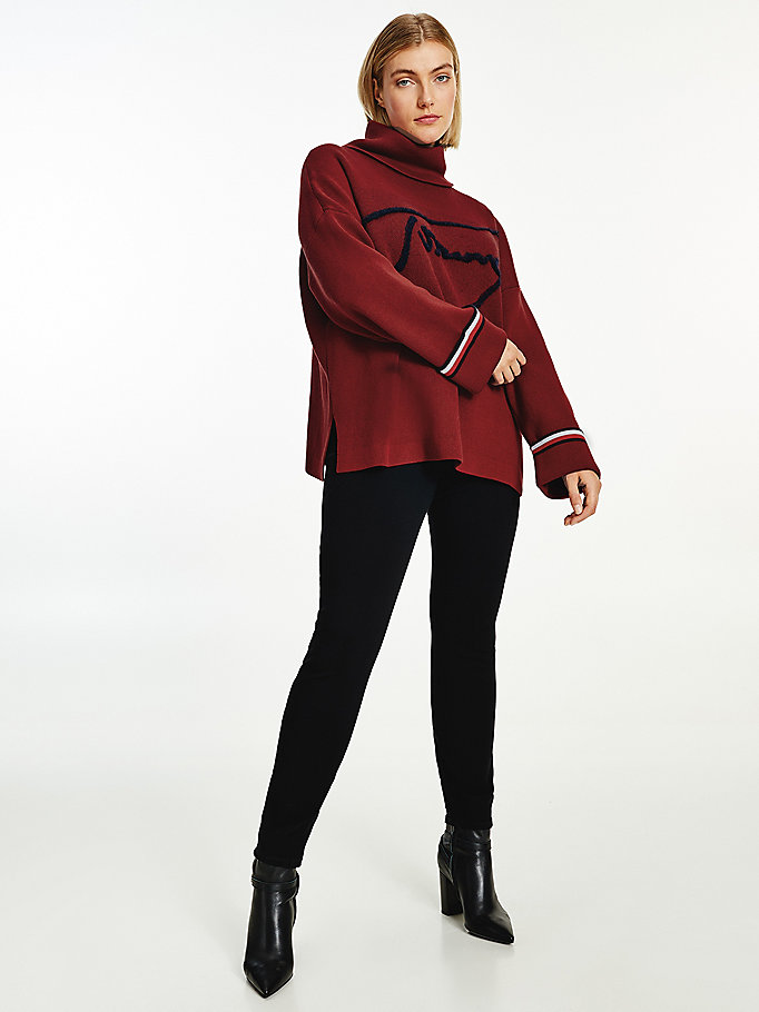 Tommy Hilfiger Curve Signature Logo Roll Neck Gensere Dame Rød | YXOUJF-852