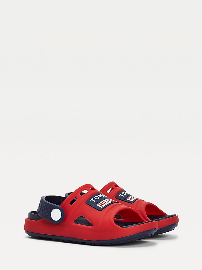 Tommy Hilfiger Cutout Rubberised Logo Sandaler Gutt Rød | DNSPHE-706