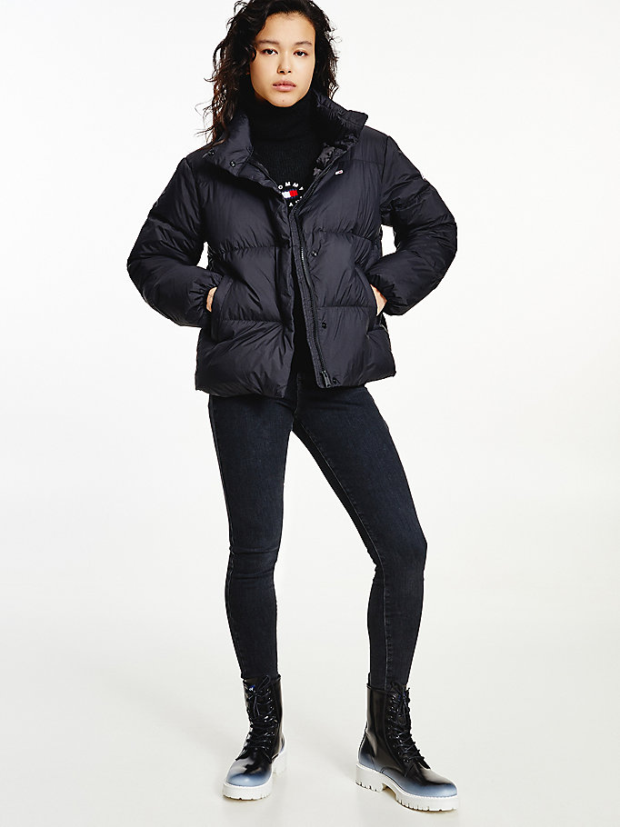 Tommy Hilfiger Down Concealed Zip Puffer Frakker Dame Svarte | AOZLHE-915