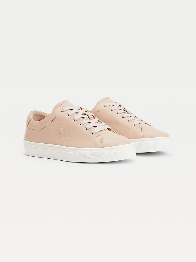 Tommy Hilfiger Elevated Crest Lær Joggesko Dame Beige | YOZEKW-237