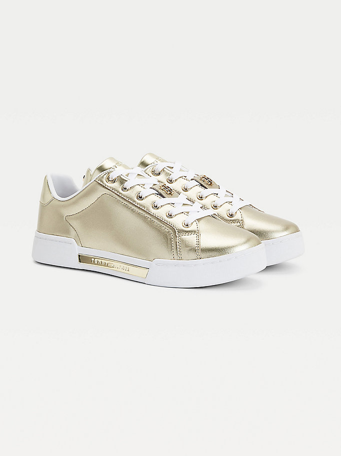 Tommy Hilfiger Elevated Metallic Lær Cupsole Joggesko Dame Gul | ARODGV-624