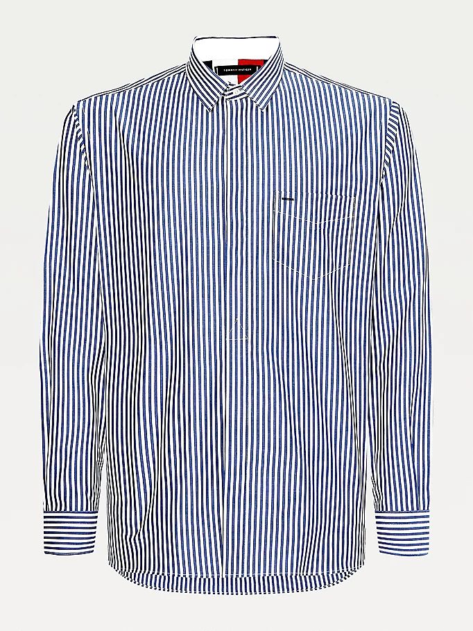 Tommy Hilfiger Elevated Stripe Organic Bomull Skjorte Herre Blå | MNQPTG-176