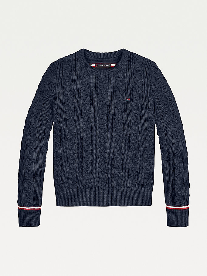 Tommy Hilfiger Essential Cable Knit Jumper Gutt Blå | STUDGI-245