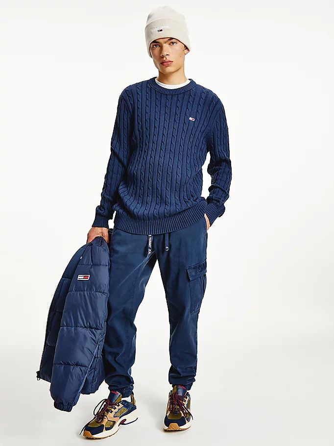 Tommy Hilfiger Essential Cable Knit Organic Bomull Gensere Herre Blå | AXJGED-802