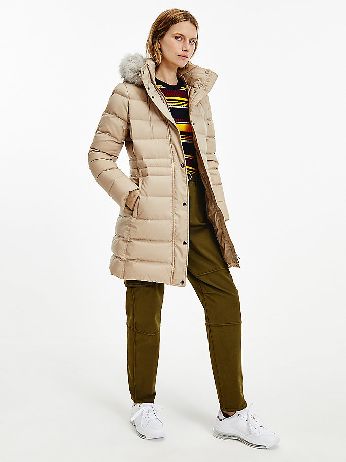 Tommy Hilfiger Essential Down-Filled Faux Fur Trim Frakker Dame Beige | UTZOVF-195