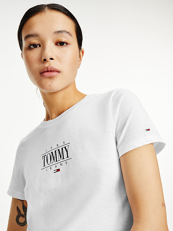 Tommy Hilfiger Essential Logo Fit T-skjorte Dame Hvite | OYDETG-871