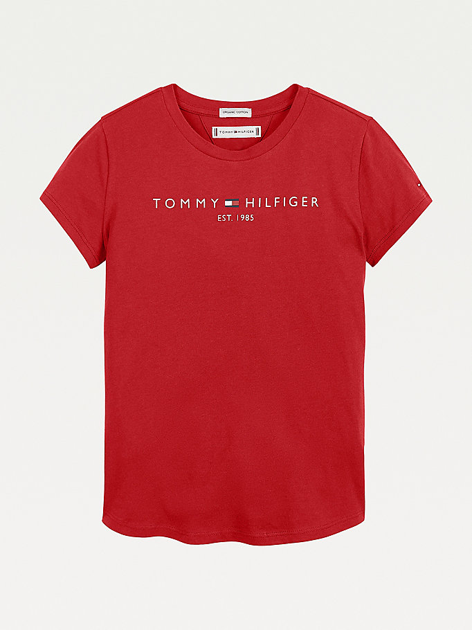 Tommy Hilfiger Essential Organic Bomull Logo T-skjorte Jente Rød | AFDZVO-714