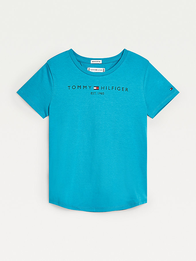 Tommy Hilfiger Essential Organic Bomull Logo T-skjorte Jente Blå | CZDKUR-480