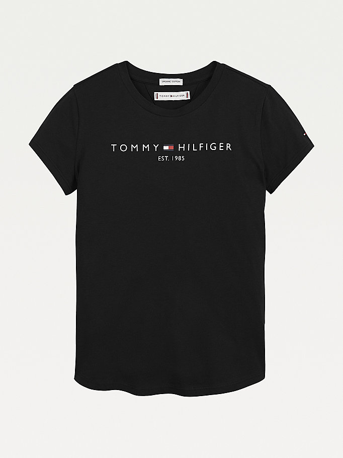 Tommy Hilfiger Essential Organic Bomull Logo T-skjorte Jente Svarte | HZFJCL-932