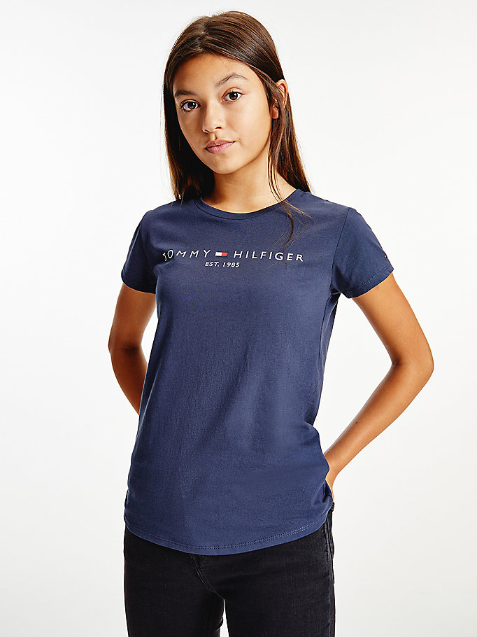 Tommy Hilfiger Essential Organic Bomull Logo T-skjorte Jente Blå | PERXBK-204