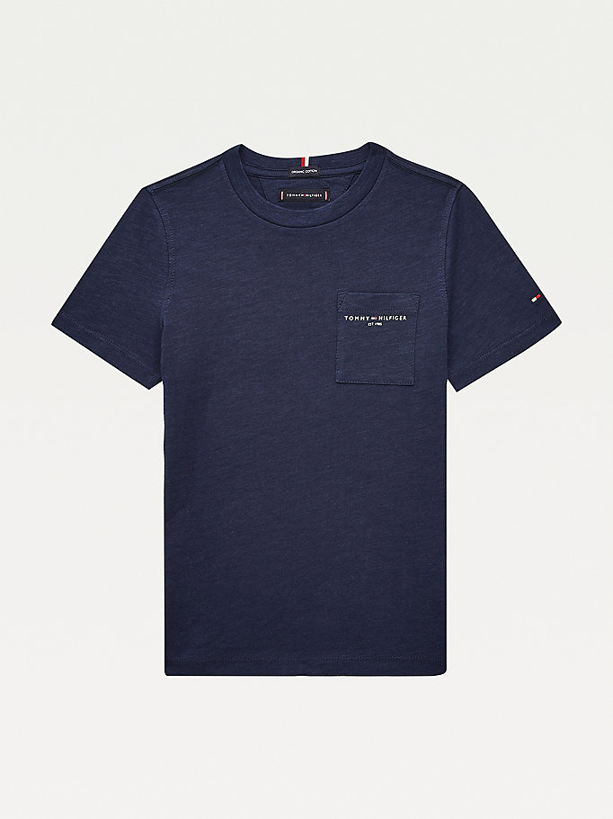 Tommy Hilfiger Essential Organic Bomull Chest Pocket T-skjorte Gutt Blå | VSYQIZ-692