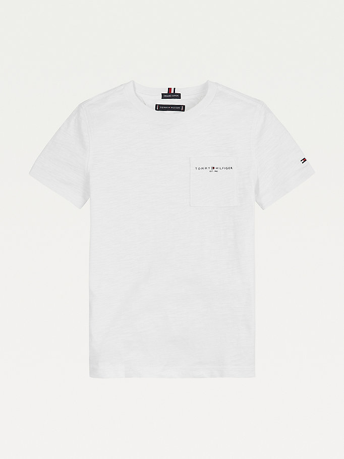 Tommy Hilfiger Essential Organic Bomull Chest Pocket T-skjorte Gutt Hvite | XSZRNF-249