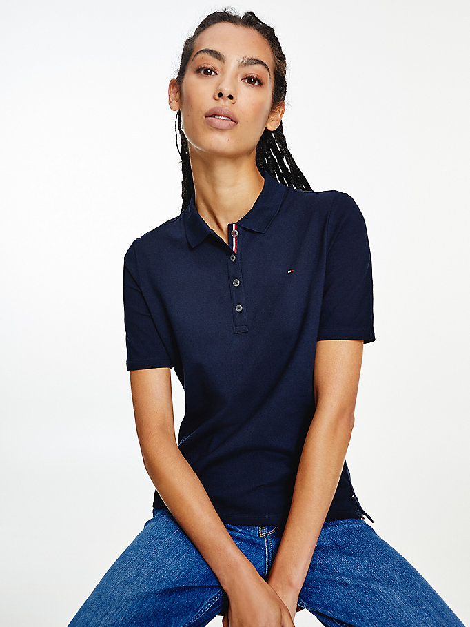 Tommy Hilfiger Essential Placket Detail Polo T Skjorte Dame Blå | EKWOPB-260