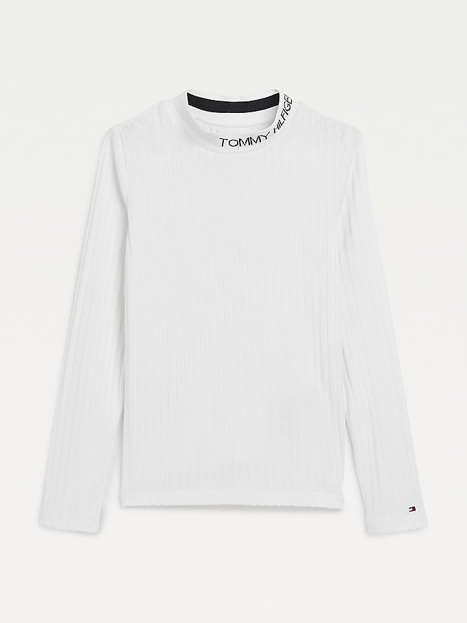 Tommy Hilfiger Essential Rib-Knit Long Sleeve T-skjorte Jente Hvite | CGBVOH-738