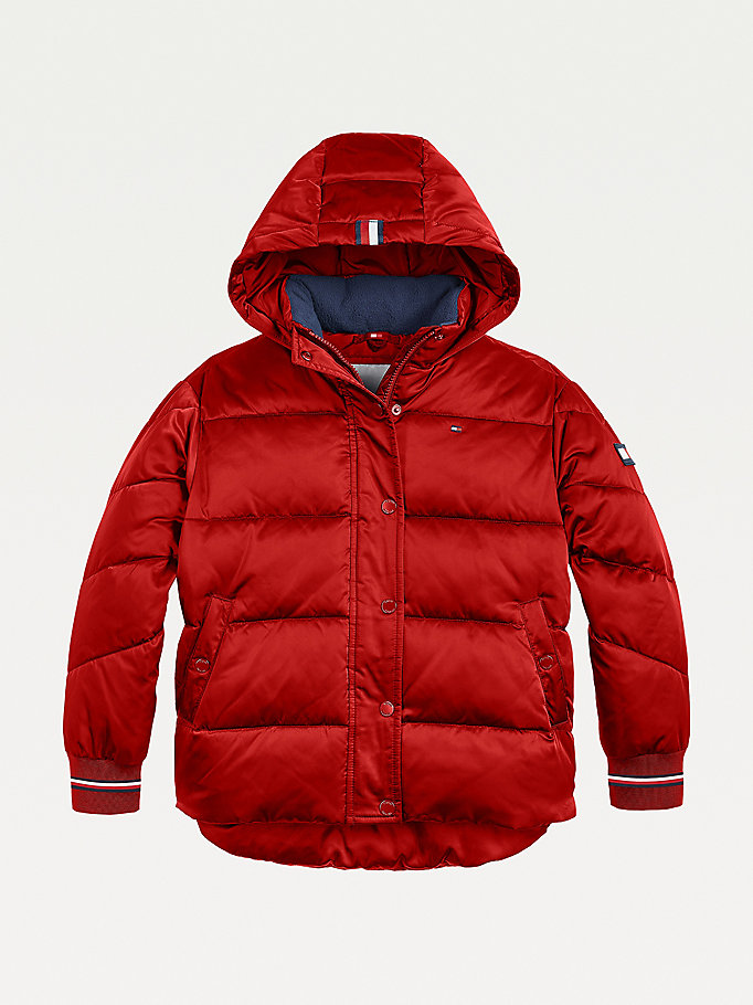 Tommy Hilfiger Essential Satin Puffer Jakke Jente Rød | RFGPQT-023