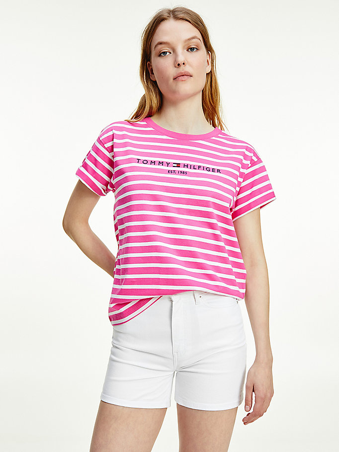 Tommy Hilfiger Essentials Logo Relaxed Fit T-skjorte Dame Rosa | KEUWHT-674