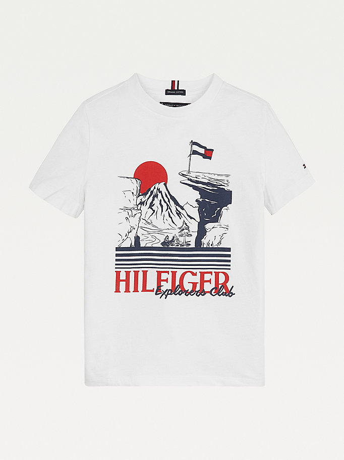 Tommy Hilfiger Explorer Logo Organic Bomull T-skjorte Gutt Hvite | ZNMQBA-476