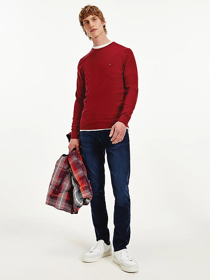 Tommy Hilfiger Fine Merino Wool Crew Neck Gensere Herre Rød | AKSOYU-780