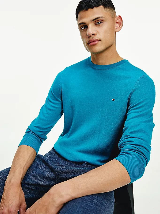 Tommy Hilfiger Fine Merino Wool Crew Neck Gensere Herre Grønn | QDBIHM-549