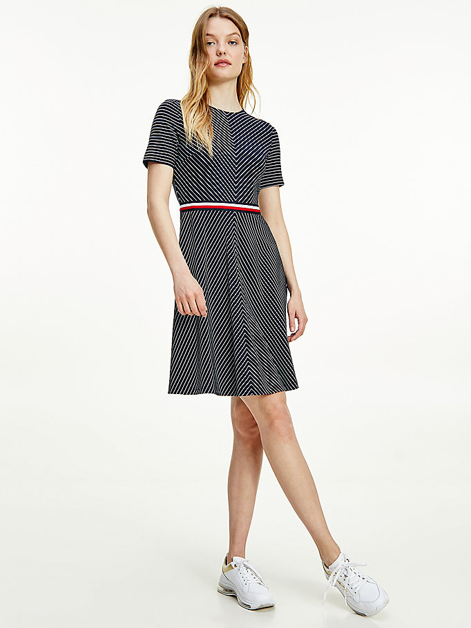 Tommy Hilfiger Fit And Flare Herringbone Stripe Kjoler Dame Blå | MTCNOQ-908