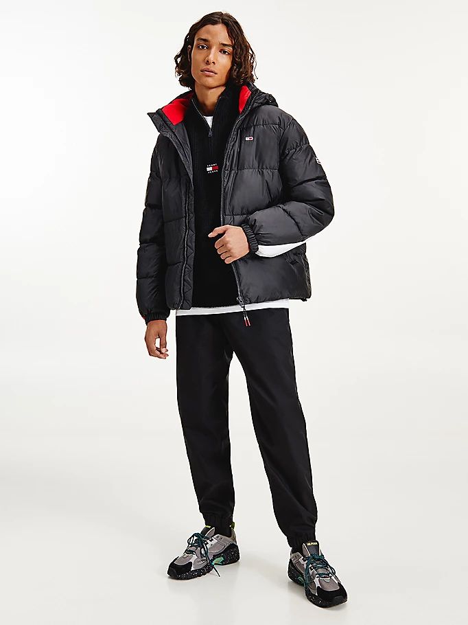 Tommy Hilfiger Flag Puffer Jakke Herre Svarte | KXMCAZ-602