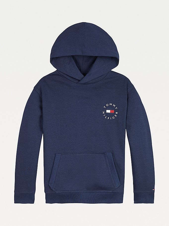 Tommy Hilfiger Fleece Logo Hettegensere Gutt Blå | UXZOQJ-273