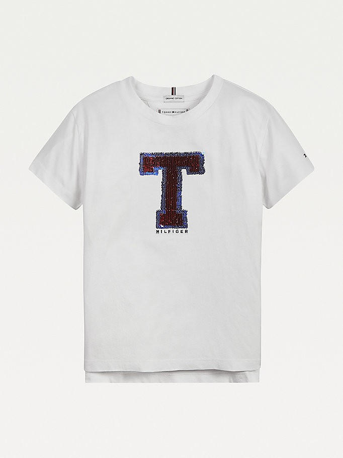 Tommy Hilfiger Flip Sequin Logo T-skjorte Jente Hvite | CTXSPE-628